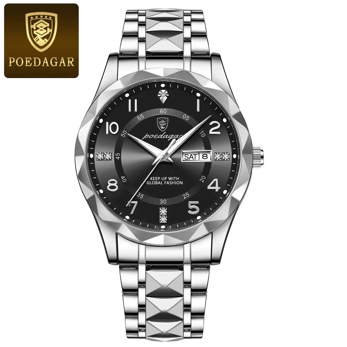 POEDAGAR Luxury Business Men's Wristwatch Stainless Steel Date Week Man Watch Waterproof Luminous Fashion Quartz Watches For Men - Lootquake