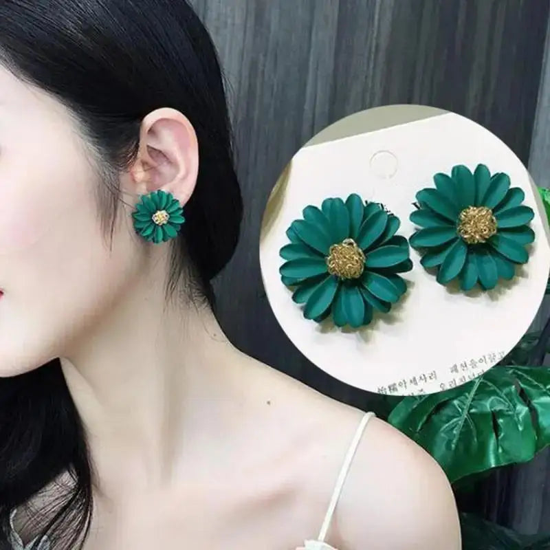 925 Silver Needle Korean Fashion Camellia Flower Earrings For Women Jewelry 2025 Trending Women's Black White Stud Earrings Gift - Lootquake