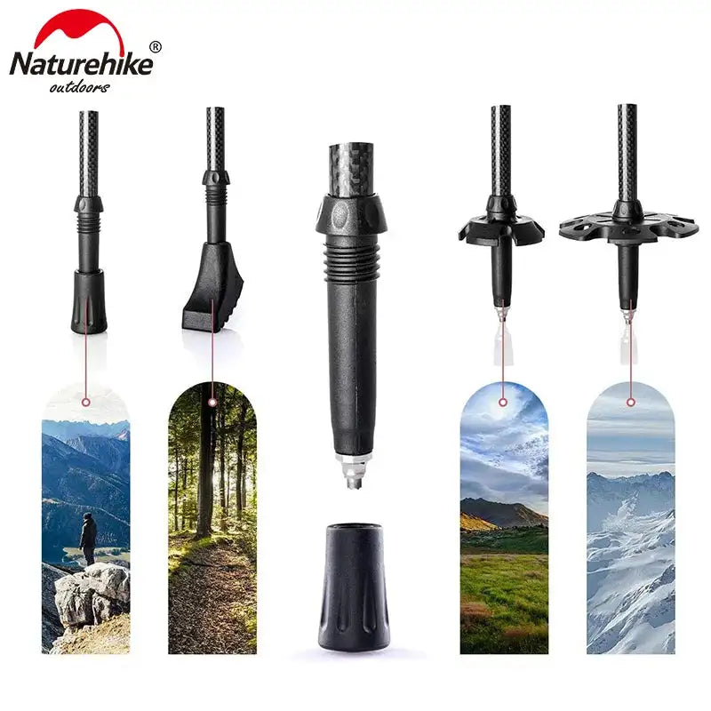 Naturehike Trekking Poles 2pcs Carbon Fiber Collapsible Telescopic Sticks Lightweight Walking Hiking Stick Climbing Stick - Lootquake
