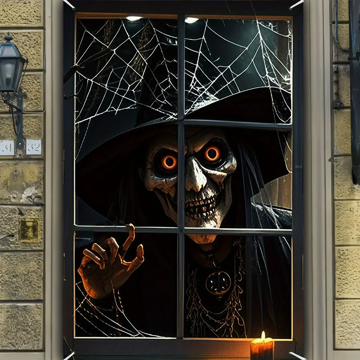 Décoration d'Halloween, 1 pièce, bannière de fenêtre en polyester avec des motifs terrifiants et fantastiques, thème de sorcière maléfique
