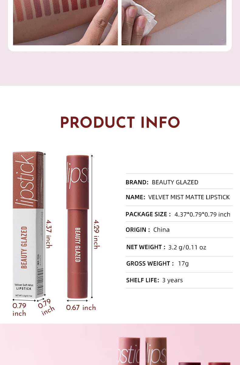 12-Color Matte Waterproof Lipstick Pen - Long-Lasting, Vibrant Berry Tone, Plant-Based Squalane, Smooth Application for All Skin