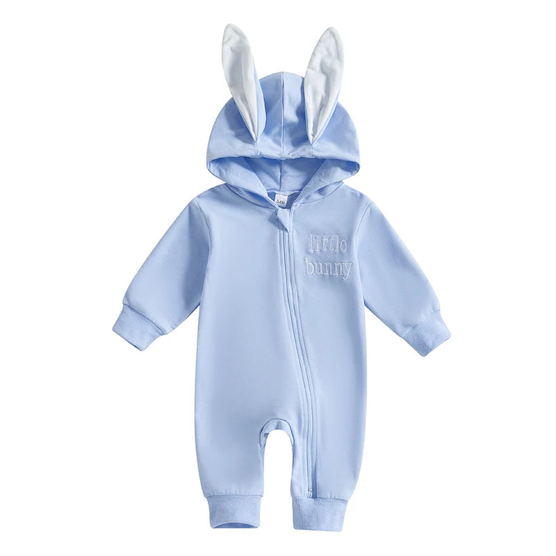 Adorable Infant Easter Romper with Hood Zipper Closure and Bunny Ears - Long Sleeve for Spring Celebrations - Lootquake