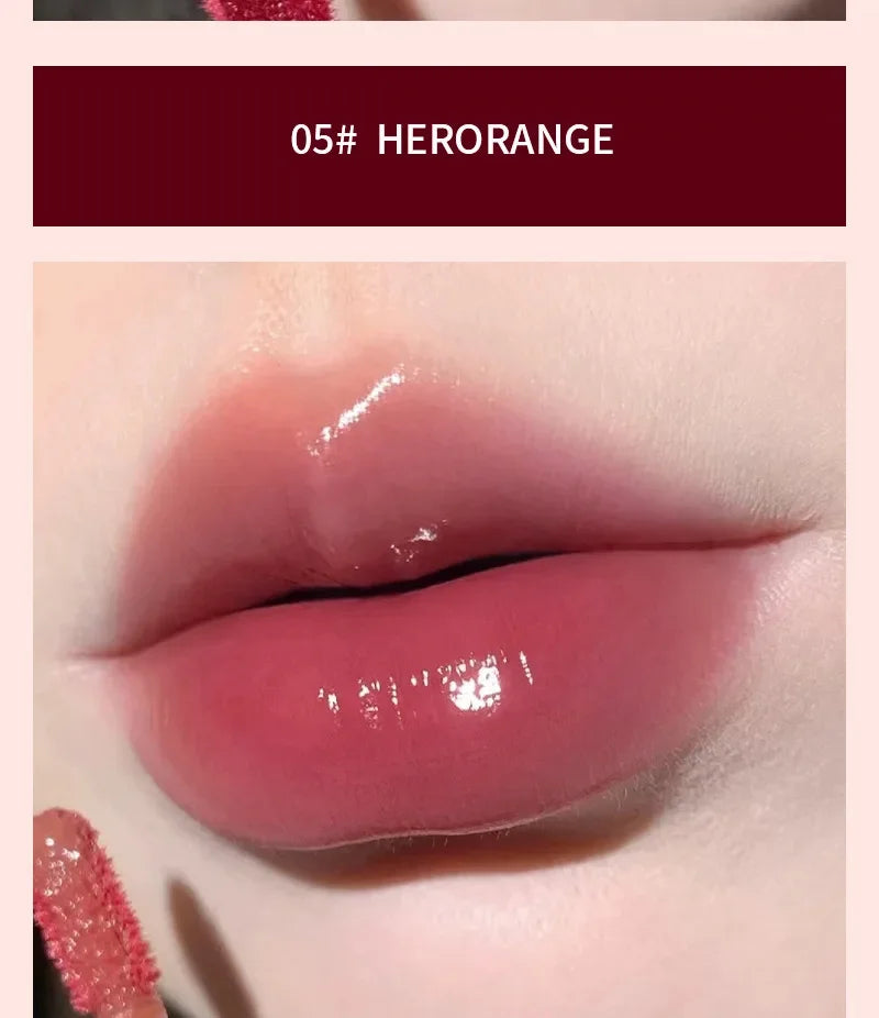 HERORANGE Brillo de labios ligero, brillo de labios, no se pega fácilmente, duradero, lápiz labial hidratante de agua, maquillaje líquido coreano