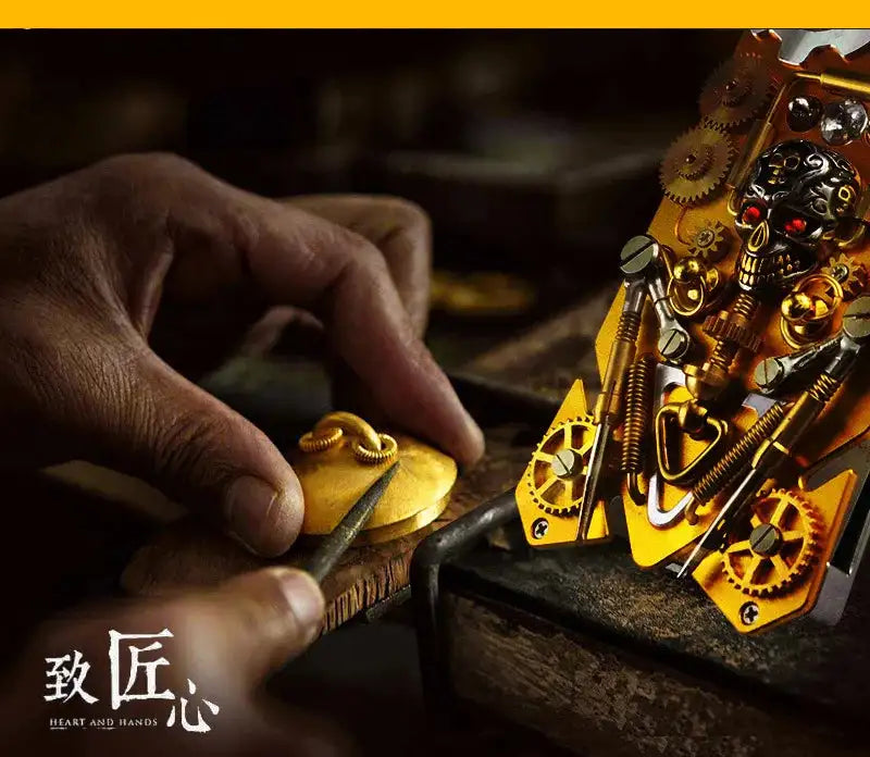 Metal Mechanical Gear Compass Shockproof Armor Phone Case For iPhone 14 13 12 11 15 Pro Max Skull Stand Heat Dissipation Cover - Lootquake