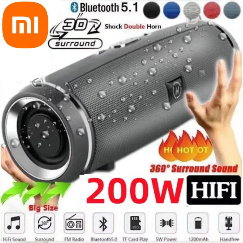 Altavoz Bluetooth Xiaomi de alta calidad, portátil, de alta potencia, con graves profundos, inalámbrico, para exteriores, sonido envolvente 3D, 200 W, TWS/FM