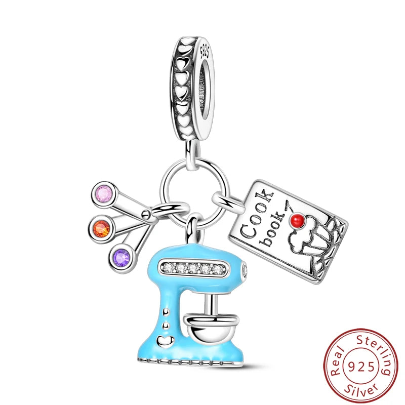 Ensemble de trois breloques en argent sterling S925, perles de 3 mm, motif princesse, golf, hamster, appareil photo, voyage, fabrication de bijoux fins