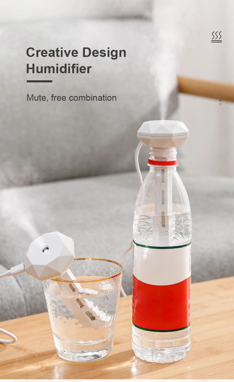 Humidificateur d'air à lampe LED, diffuseur d'huiles essentielles USB, purificateur de voiture, brumisateur d'arômes anioniques avec lumière romantique, humidificateur portable