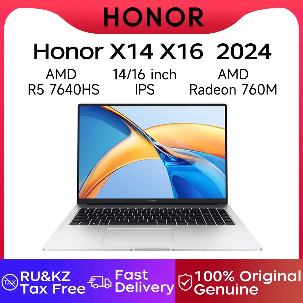 Honor Laptops X14/X16 2024 Riptide Edition R5 7640HS 16GB 512GB/1TB/2TB 60Hz IPS Screen 60Wh Ultra Large Battery Capacity Laptop - Lootquake