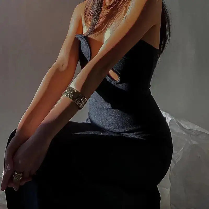 Women's Evening Dress Design Strapless Hollow Out Backless High Waist Side Slit Bodycon Sexy Women Party Club Long Dress - Lootquake