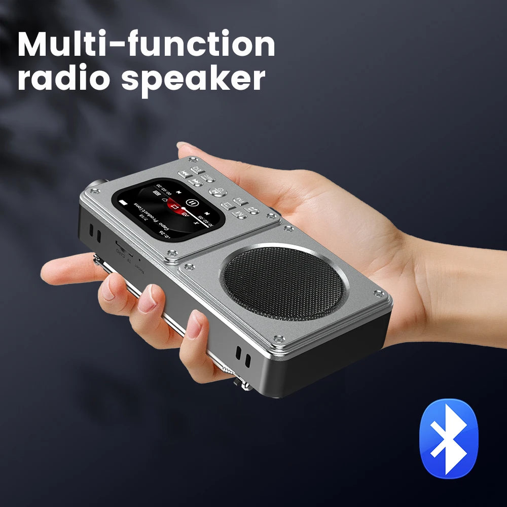 Altavoces inalámbricos Bluetooth 5.4 de 87,5-108 MHz, radio FM portátil para exteriores, reproductor de música MP3, compatible con auriculares, tarjeta TF, reloj con vídeo.