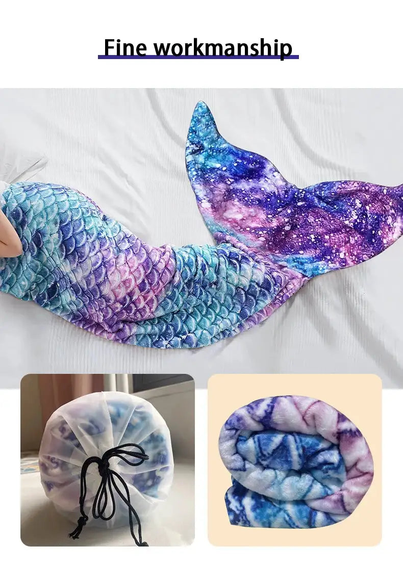 Mermaid Blanket Sleeping Bag Anti Kick Flannel Quilt Soft Fabric High Color Fastness Children Birthday Gift Fish Tail - Lootquake