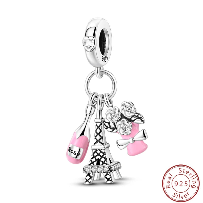 S925 Sterling Silver Princess Golf Hamster Camera Travel Three Piece Set Charms Beads 3mm DIY Fine Jewelry Making - Lootquake