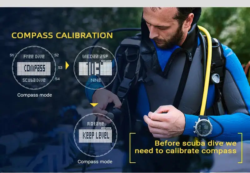 Men Dive Computer Watch Waterproof 100M Smart Digital Free Diving Watches Barometer Compass Temperature Clock - Lootquake