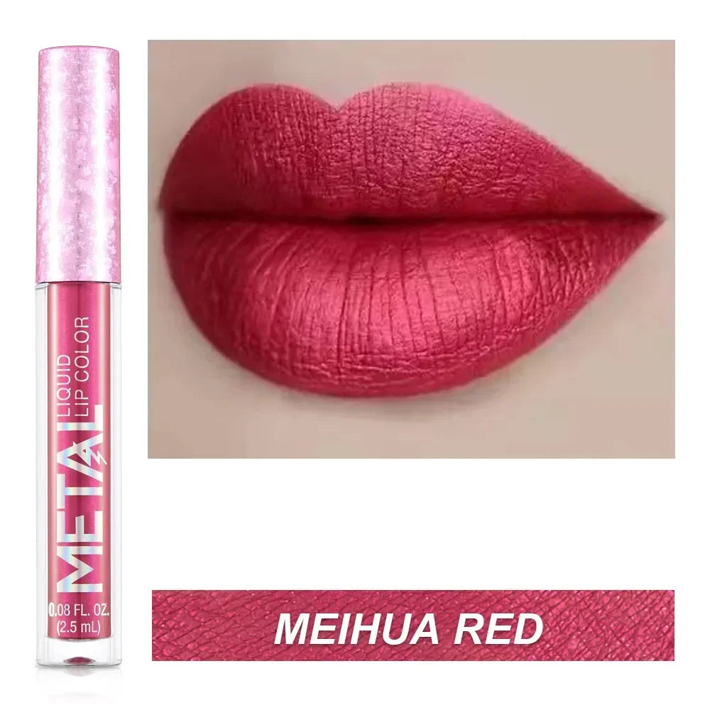 Lápiz labial líquido metálico mate, 12 colores, resistente al agua, brillo labial duradero, brillo labial brillante, ideal para fiestas, festivales, maquillaje de labios.