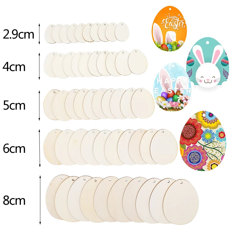 30-80mm Wooden Easter Eggs Pendants Blank Bunny Eggs Wood Chips Happy Easter Party Hanging Decoration Kids DIY Painting Crafts - Lootquake