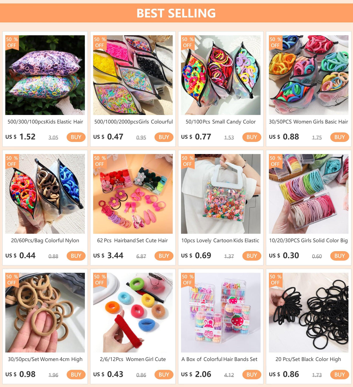 20/50pcs Kids Elastic Hair Bands Girls Sweets Scrunchie Rubber Band for Children Hair Ties Clips Headband Baby Hair Accessories