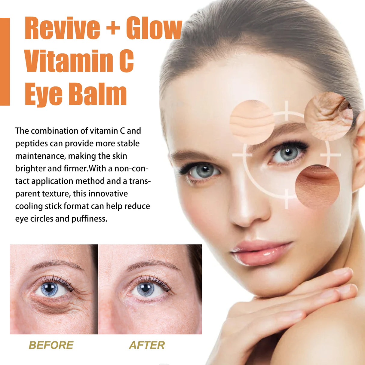 Crema para ojos con vitamina C en barra, bálsamo hidratante antiarrugas, elimina bolsas y ojeras, reduce líneas finas y antihinchazón.