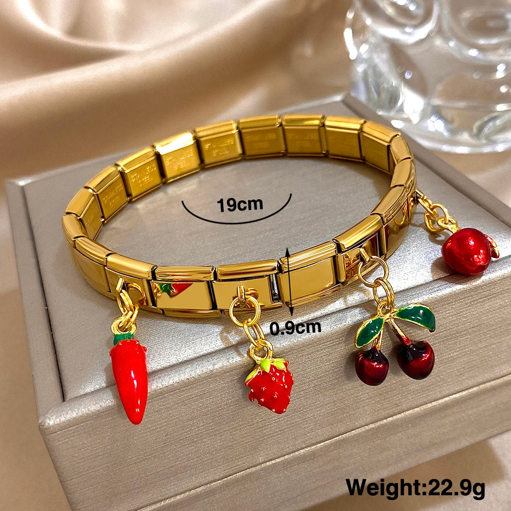 Greatera Cherry Pendant Pattern Bangle For Women Trendy 9mm Wide Design Bracelet Tide Delicacy Creative Euro-american Jewelry - Lootquake