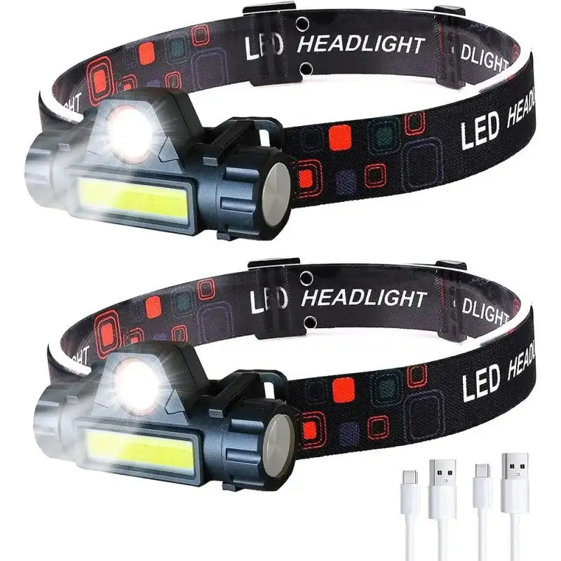 1pcs Rechargeable Fishing LED Headlamp Camping Headlight XPE COB Work Light 2 Lighting Modes With Tail Magnet Detachable - Lootquake