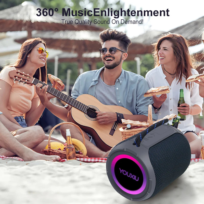 Altavoz Bluetooth portátil, subwoofer estéreo de 360 grados, resistente al agua IPX7, con iluminación, compatible con TF, TWS, inalámbrico, 40 W, para exteriores.