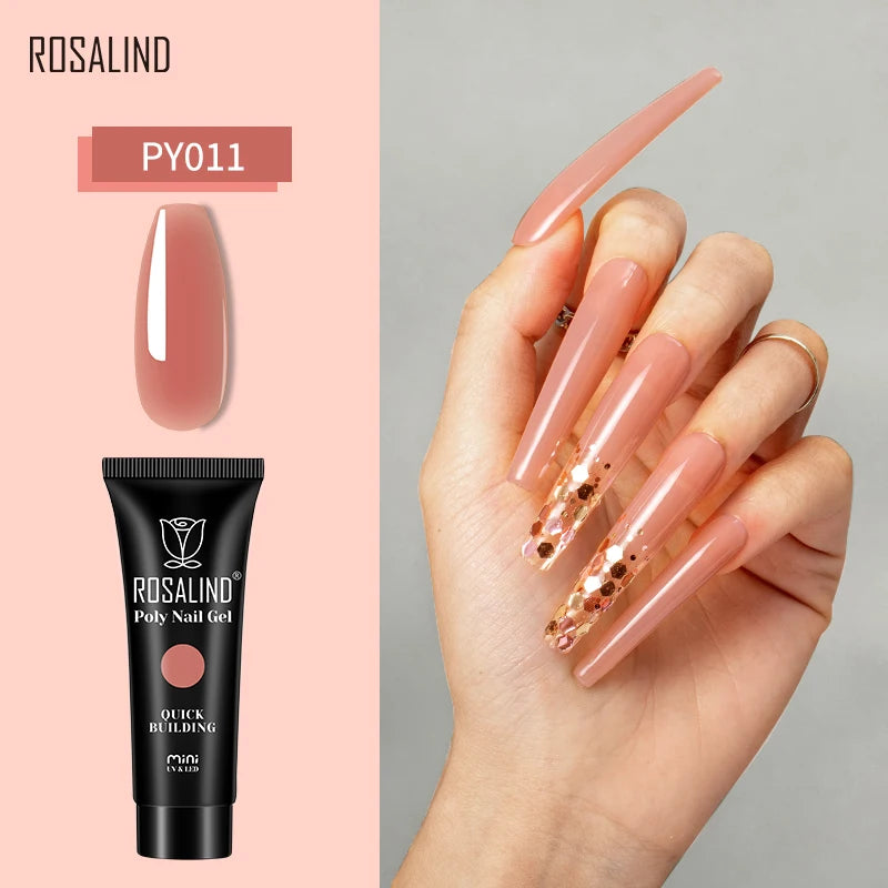 ROSALIND Poly Nail Gel Semi Permanent Acrylic Nail Art Hybrid Varnishes Poly Crystal Nail Polish Top Base Coat Need UV/LED Lamp