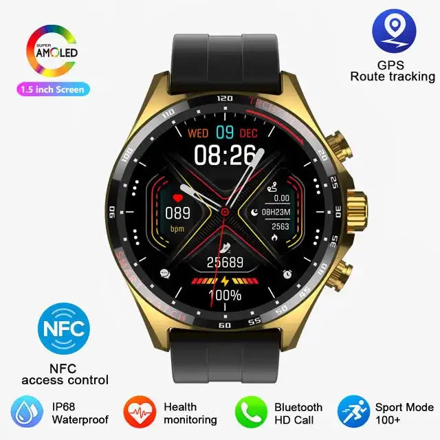 Reloj inteligente deportivo para exteriores con GPS, Bluetooth, llamadas, HD, brújula de monitoreo de salud, IP68, resistente al agua, 2024