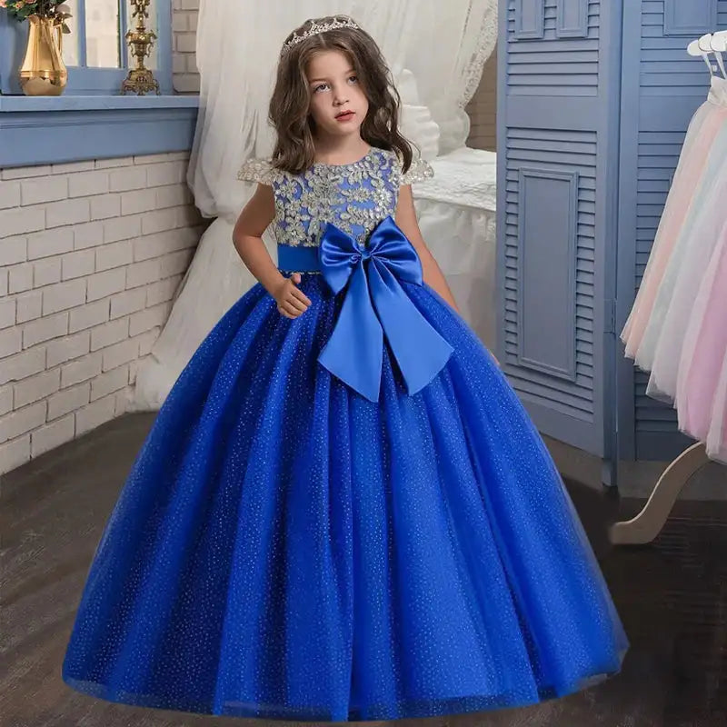 New Christmas Party Princess long dress children's dress children's gauze lace birthday party dinner ball big butterfly dress - Lootquake