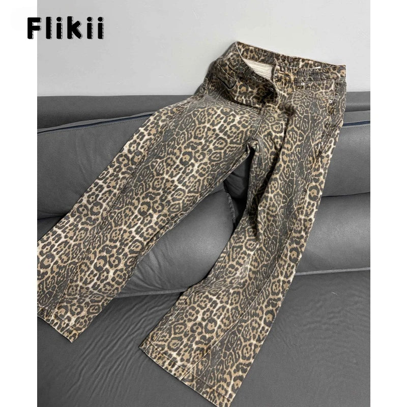 American Retro Leopard High Waist Baggy Jeans Women's Casual Pockets Hip-hop Pants 2024 Spring Y2K Oversiz Panther Denim Trouser - Lootquake