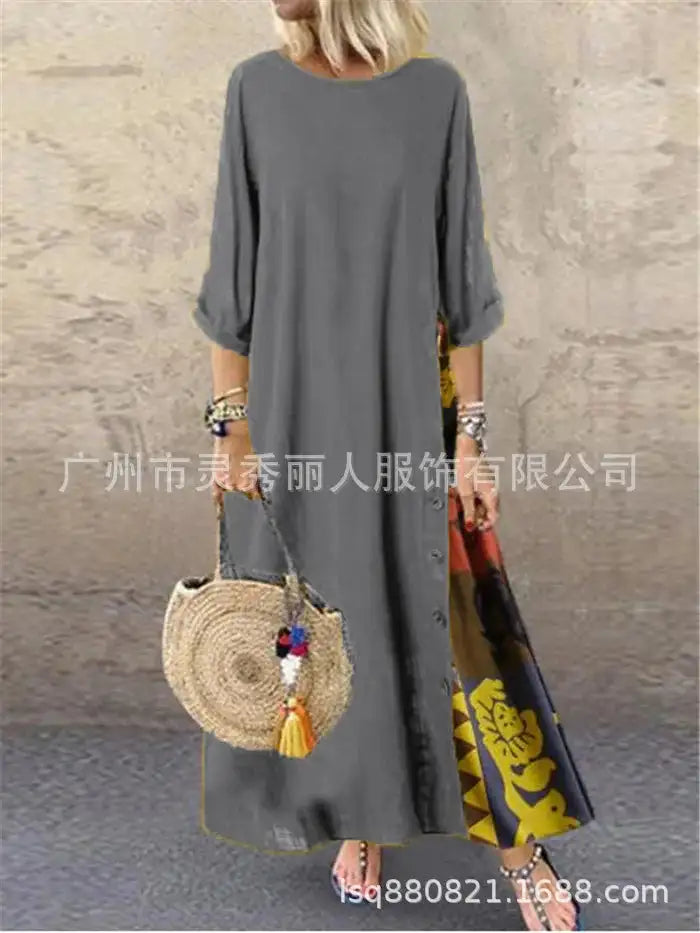 Women's Fashion Casual Loose Big Swing Half Sleeve Long Dress Floral Holiday Maxi Dress Plus Size Vestidos Longos Robe - Lootquake