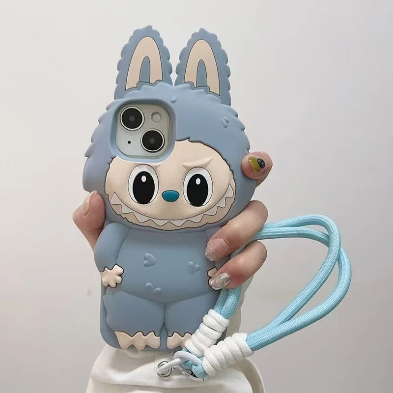 Funda de silicona suave con diseño de conejo monstruo kawaii en 3D para iPhone