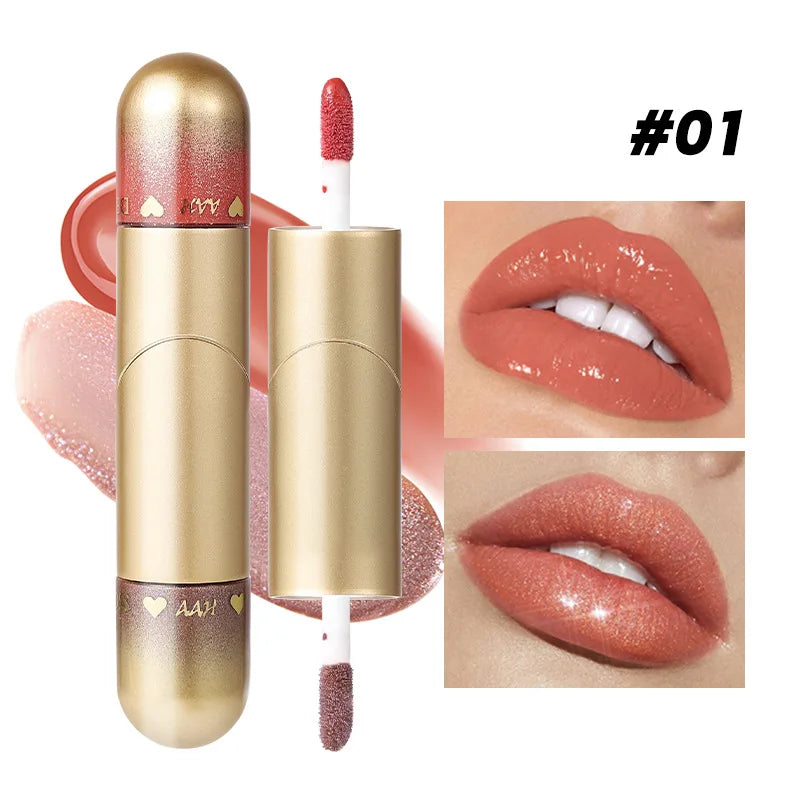 1 rouge à lèvres brillant à double tête, hydratant et hydratant, pliable, scintillant comme un miroir, brillant à lèvres nourrissant