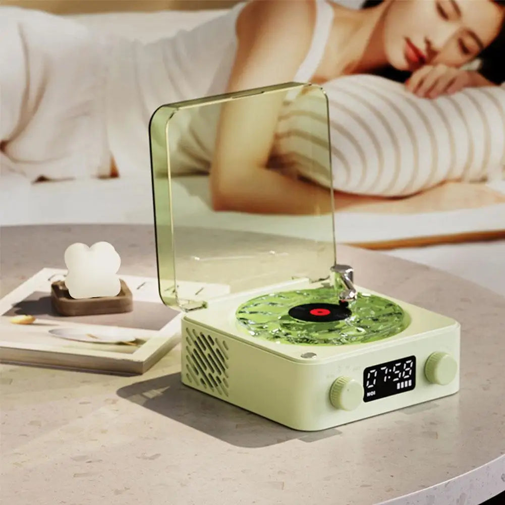 Altavoz Bluetooth con tocadiscos y reloj LED oceánico, sistema de audio con luz ambiental de alta fidelidad para decoración del hogar y regalos de cumpleaños.