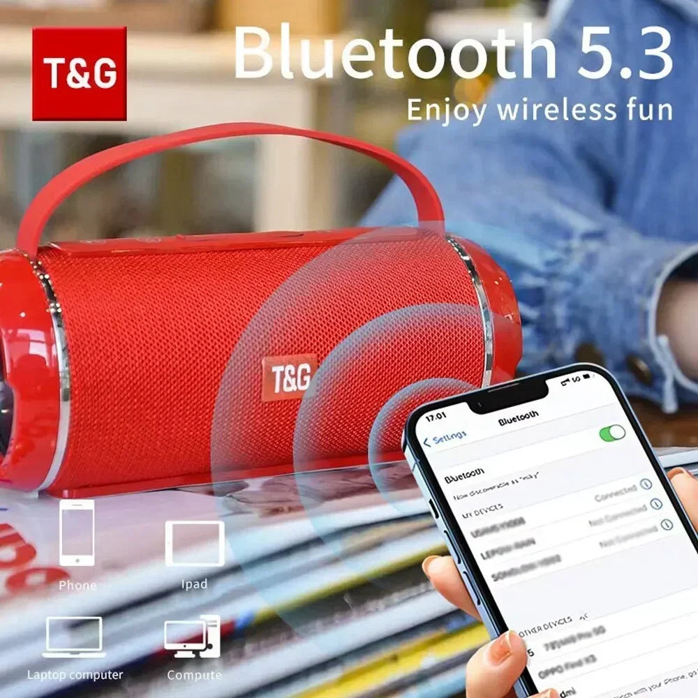 Altavoz Bluetooth T&G TG116c TWS inalámbrico, potente, portátil, para exteriores, subwoofer impermeable, sonido estéreo 3D, manos libres.