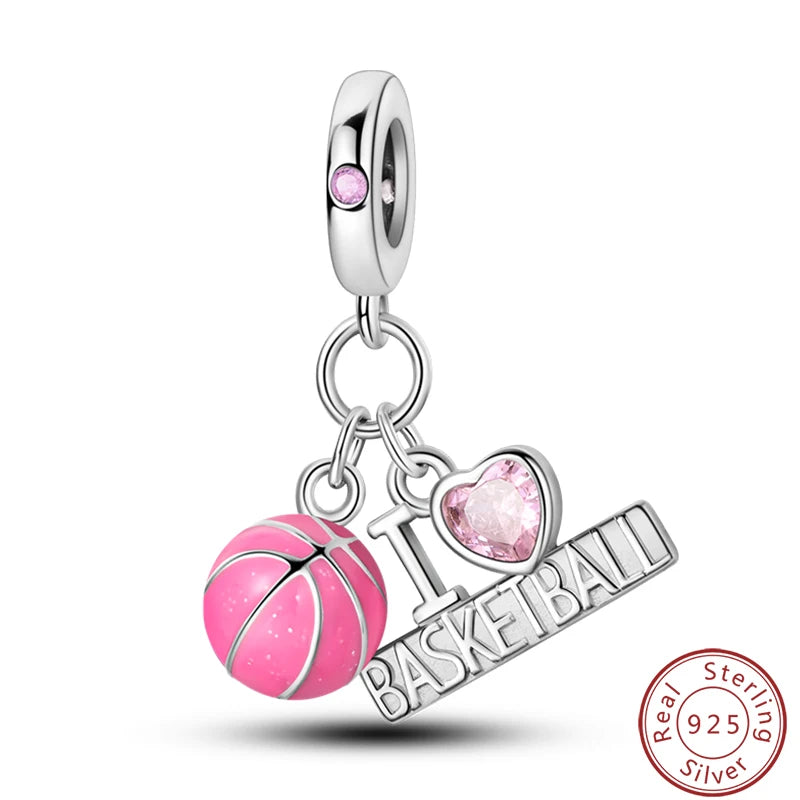 Ensemble de trois breloques en argent sterling S925, perles de 3 mm, motif princesse, golf, hamster, appareil photo, voyage, fabrication de bijoux fins