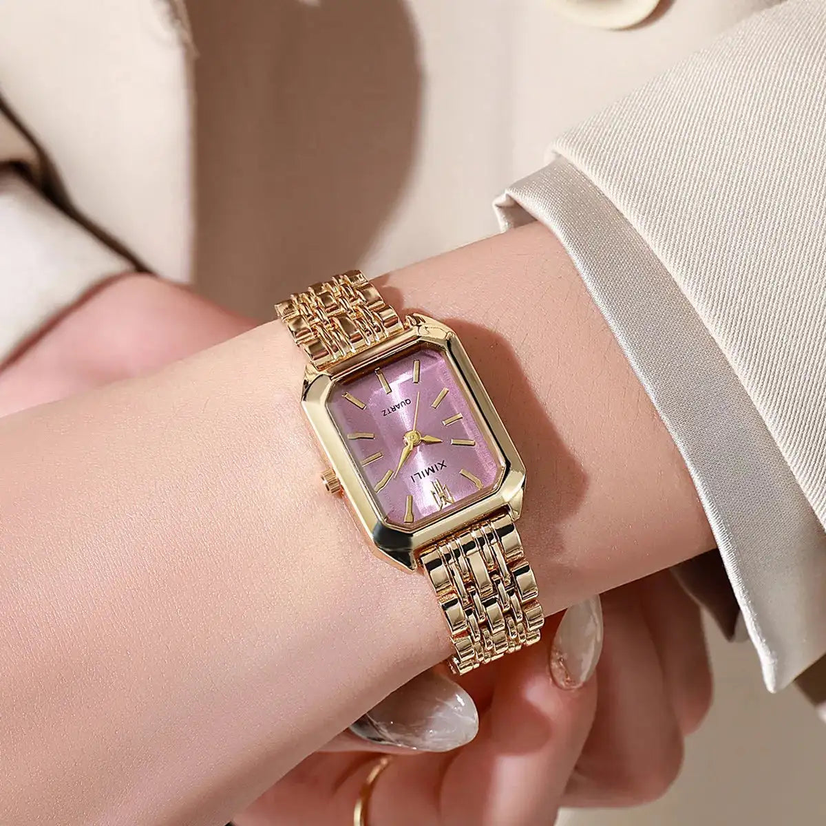 Women Watches Business Luxury Ladies Fashion Quartz Watch Simple Scale Square Quality Gold Plated Stainless Steel Folding Clock - Lootquake
