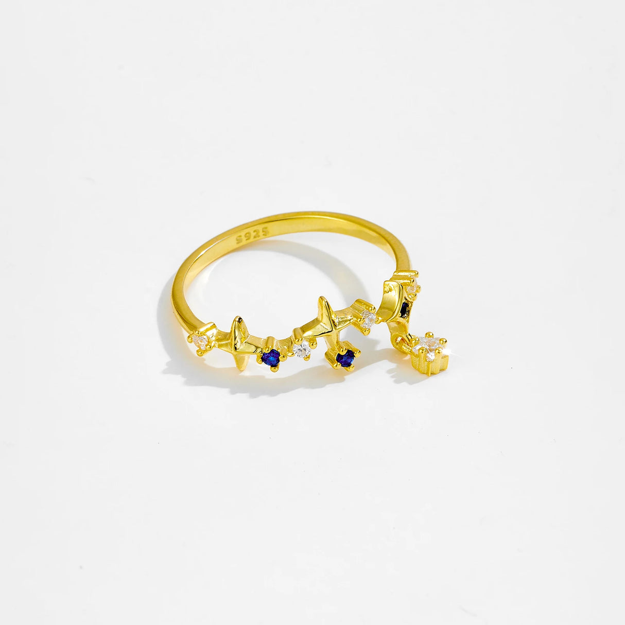 ANDYWEN 925 Sterling Silver Star Round Inlay Blue Zircon CZ Adjustable Open Ring Women Luxury Wedding Gift Dainty Jewelry - Lootquake