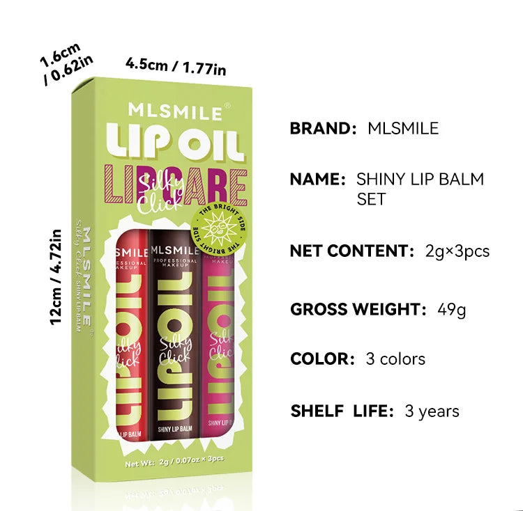 MLSMILE 3pcs/set Press Lipstick Solid Lip Gloss Long-lasting Easy Color Moisturizing Lip Gloss Pearl Mirror Lip Gloss