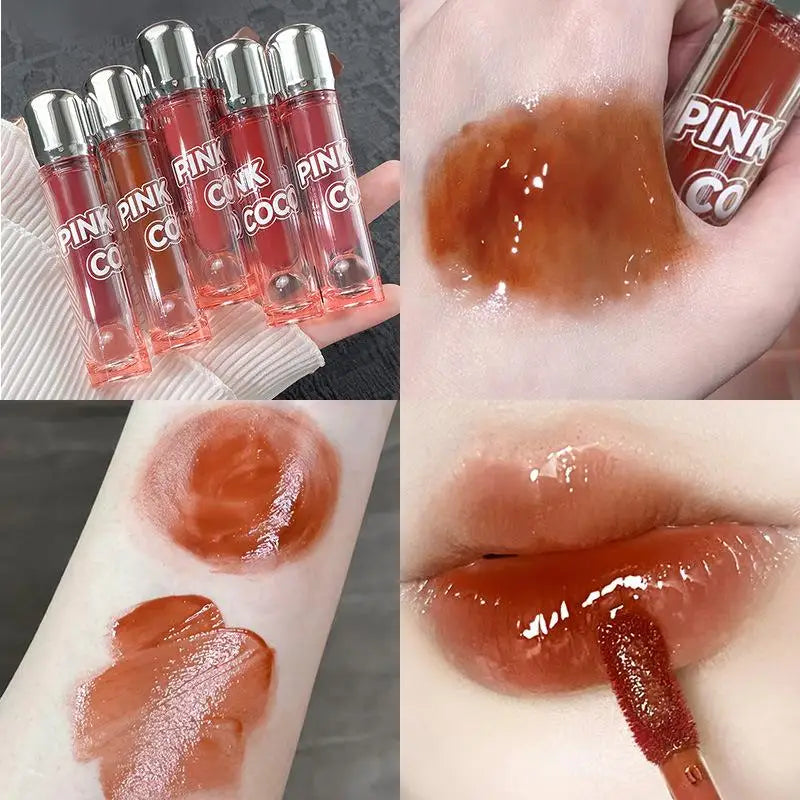 Lápiz labial líquido rojo oscuro con efecto espejo, color marrón rojizo, hidratante ligero, antiadherente, con alta pigmentación, maquillaje cosmético para labios.