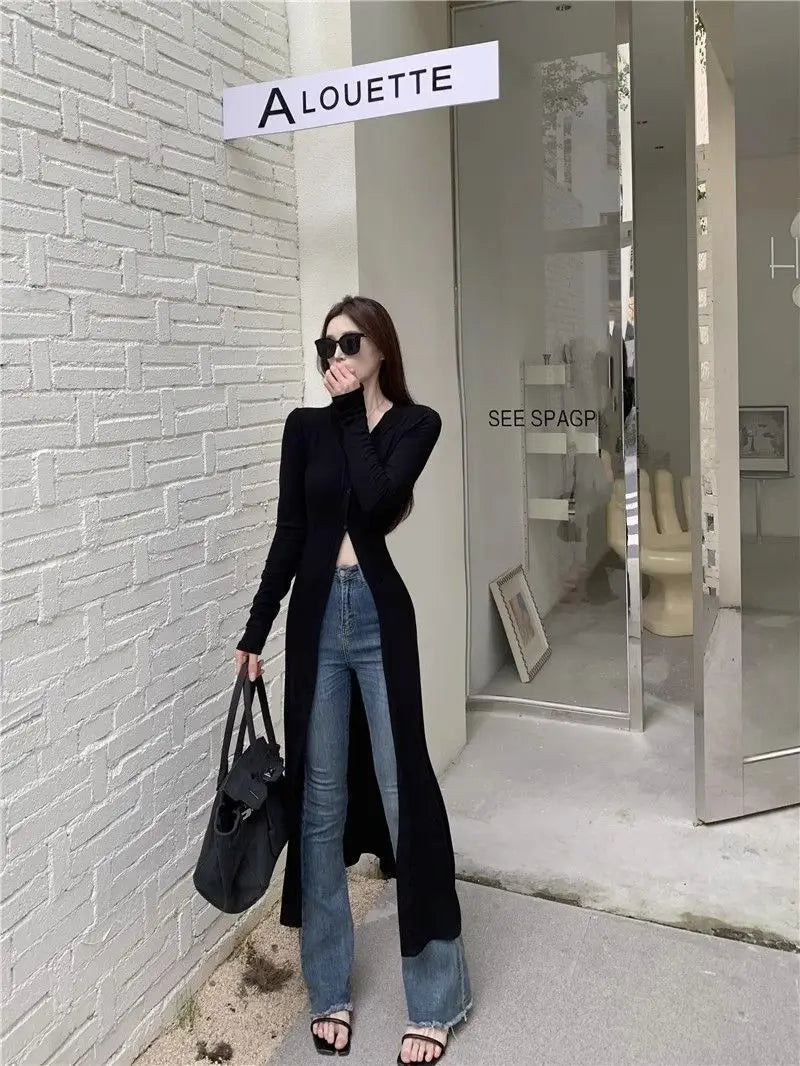 Street Casual Black Slim Long T Shirts Spring Autumn New Long Sleeve Solid Simplicity Fashion Tops Trend Vintage Women Clothing - Lootquake