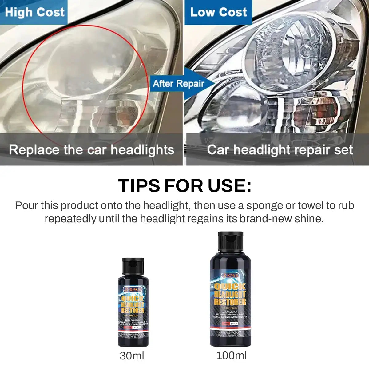 Headlight Restoration Polishing Headlamp Scratch Remover Repair Cleaning Paste Remove Oxidation Headlight Polish Liquid LHB-16 - Lootquake