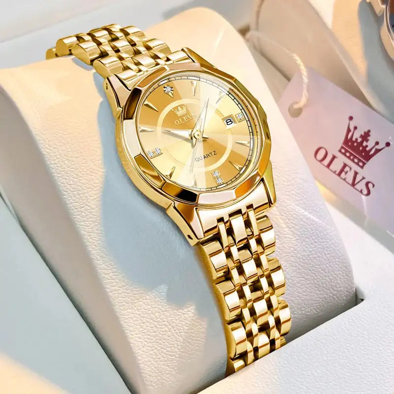 Relojes elegantes de marca original OLEVS para mujer, reloj de cuarzo luminoso resistente al agua para dama, collar, pulsera, caja de regalo, conjunto con calendario