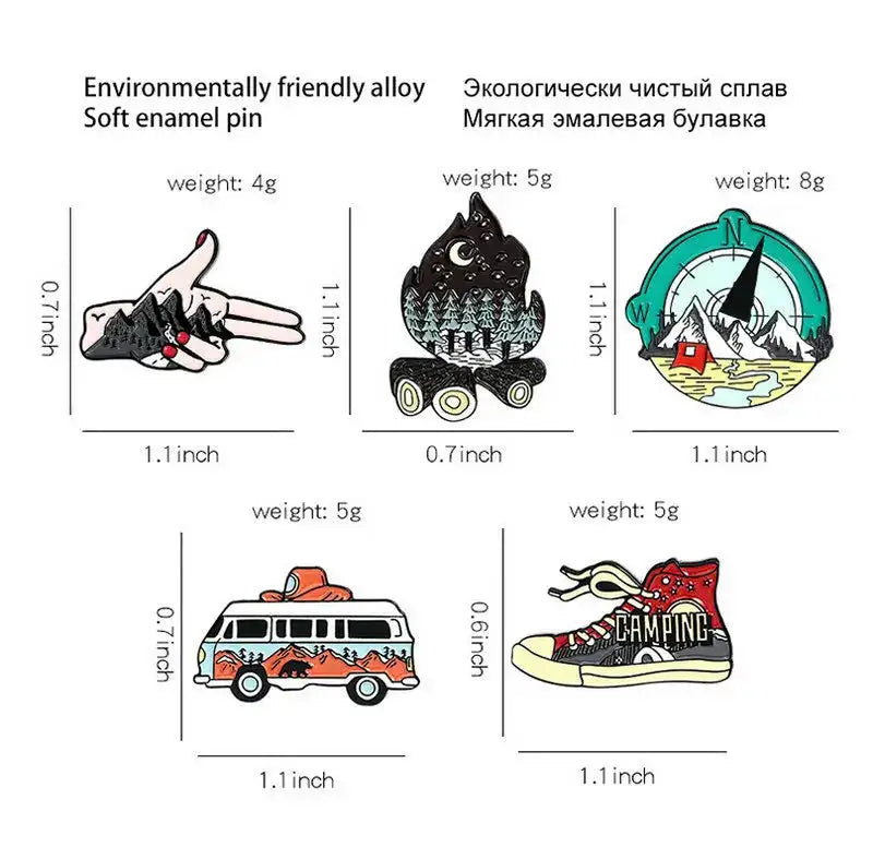 Camping Life Enamel Pin Outdoor Compass Canvas Shoe Bonfire Tent Motorhome Brooches Bag Lapel Pin Badge Jewelry Gift for Friends - Lootquake