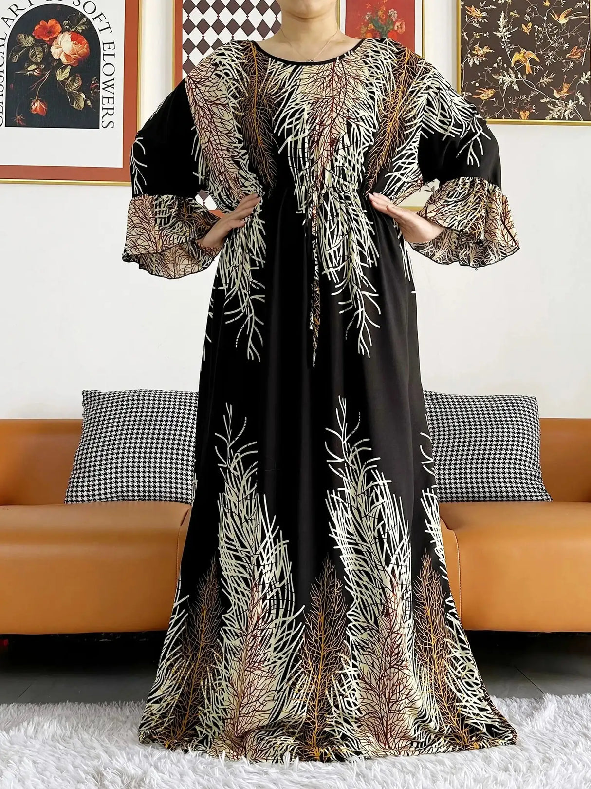 New Style African Dashiki Print Long Sleeve Loose Cotton Elegant Women Abaya Long Dress Summer Maxi Casual Dresses Vestidos