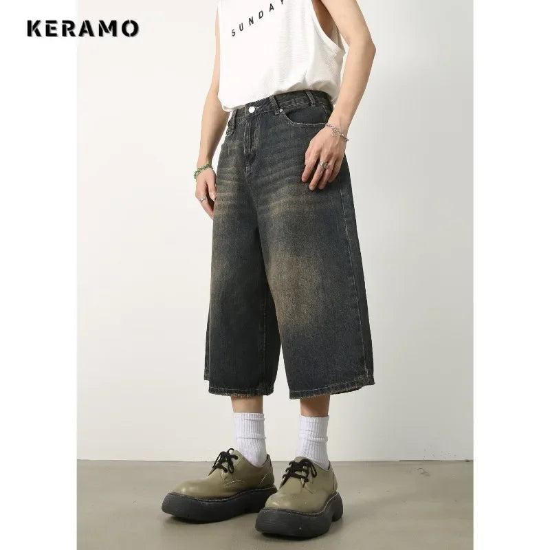 Women's Retro Wide Leg Baggy Casual Denim Shorts Harajuku Aesthetic High Waist Loose Shorts 2024 Summer Fashion Punk Shorts - Lootquake