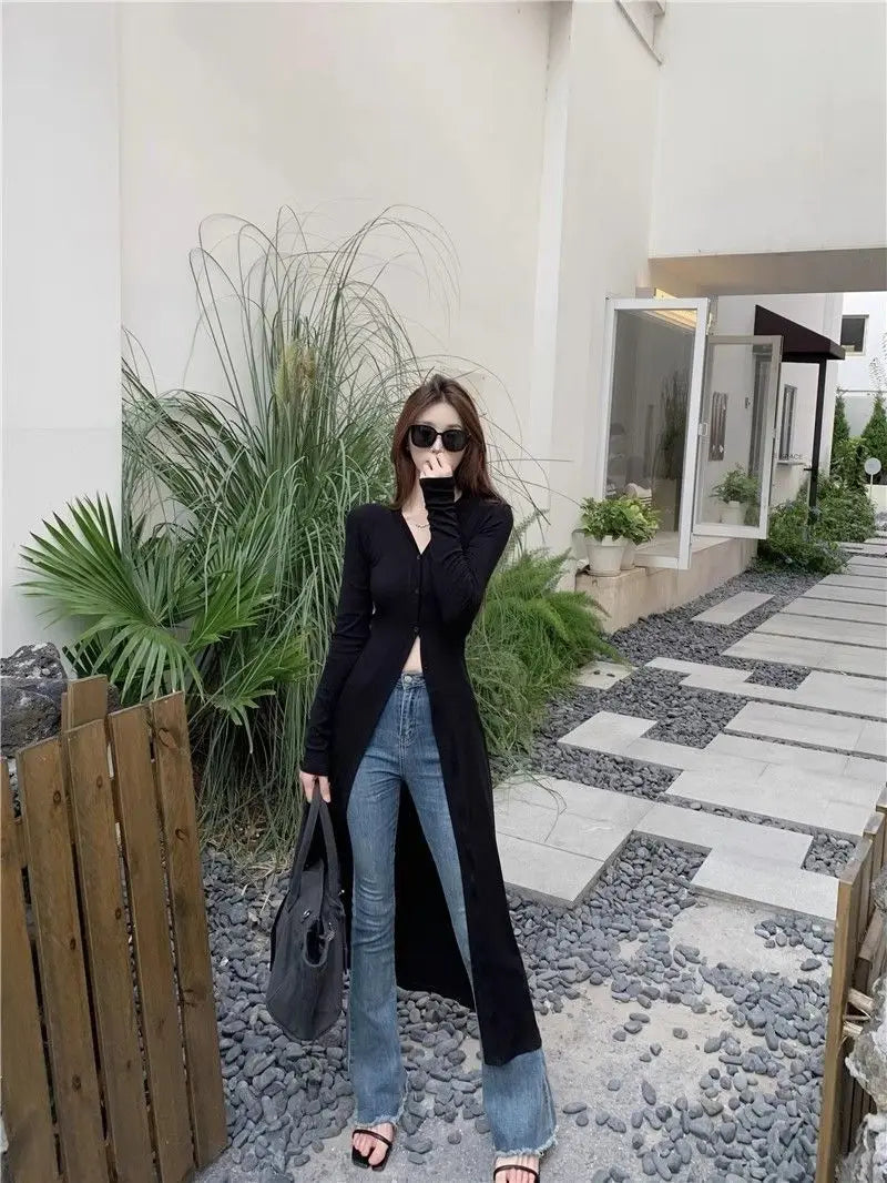 Street Casual Black Slim Long T Shirts Spring Autumn New Long Sleeve Solid Simplicity Fashion Tops Trend Vintage Women Clothing - Lootquake