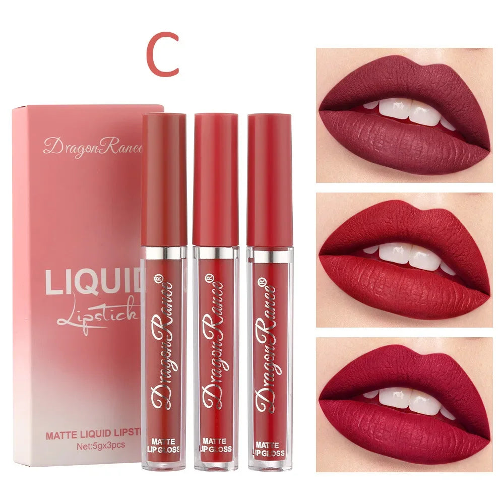 Lot de 3 rouges à lèvres liquides longue tenue pour femmes, cosmétiques coréens, rouges à lèvres mats, waterproof et longue tenue