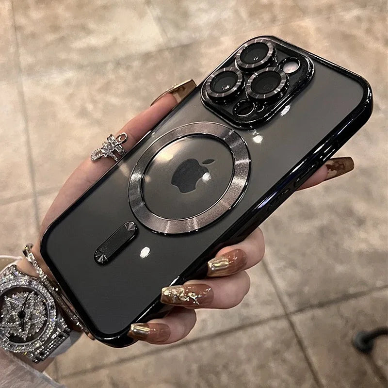 Funda de lujo transparente con carga inalámbrica Magsafe para teléfono