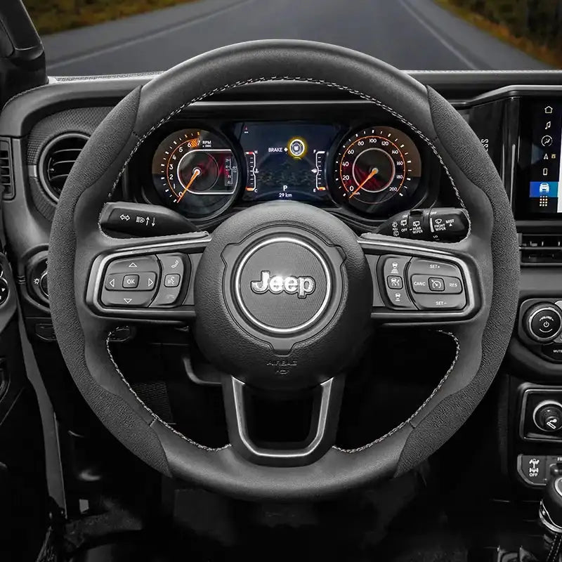 Funda de volante de gamuza a presión para Jeep Renegade Compass Wrangler JK JL Grand Cherokee WK2, accesorios WJ Portachiavi