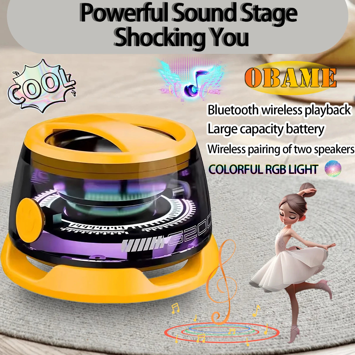 Minialtavoz Bluetooth portátil G200 con iluminación RGB, altavoz magnético BT5.3, minicaja de sonido, 7 horas de reproducción, soporte para teléfono, novedad de 2025