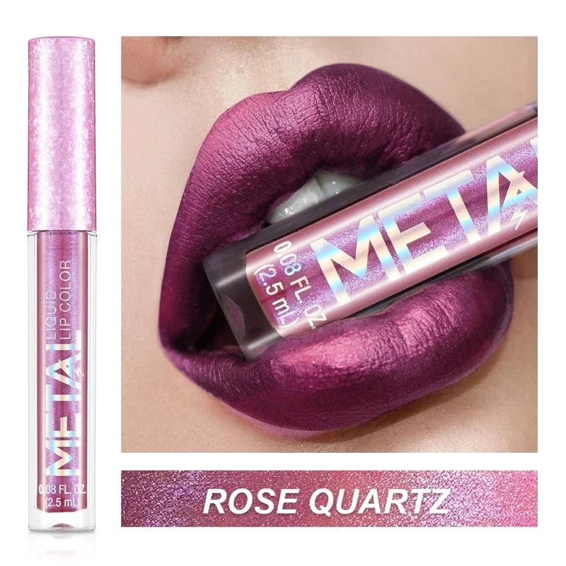 Lápiz labial líquido metálico mate, 12 colores, resistente al agua, brillo labial duradero, brillo labial brillante, ideal para fiestas, festivales, maquillaje de labios.